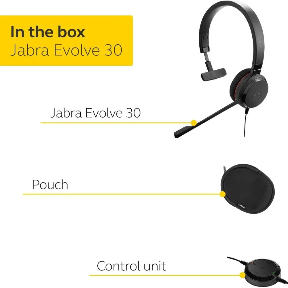 Jabra Evolve 30 II Wired Mono Headset with Microphone (ENC060) EUC